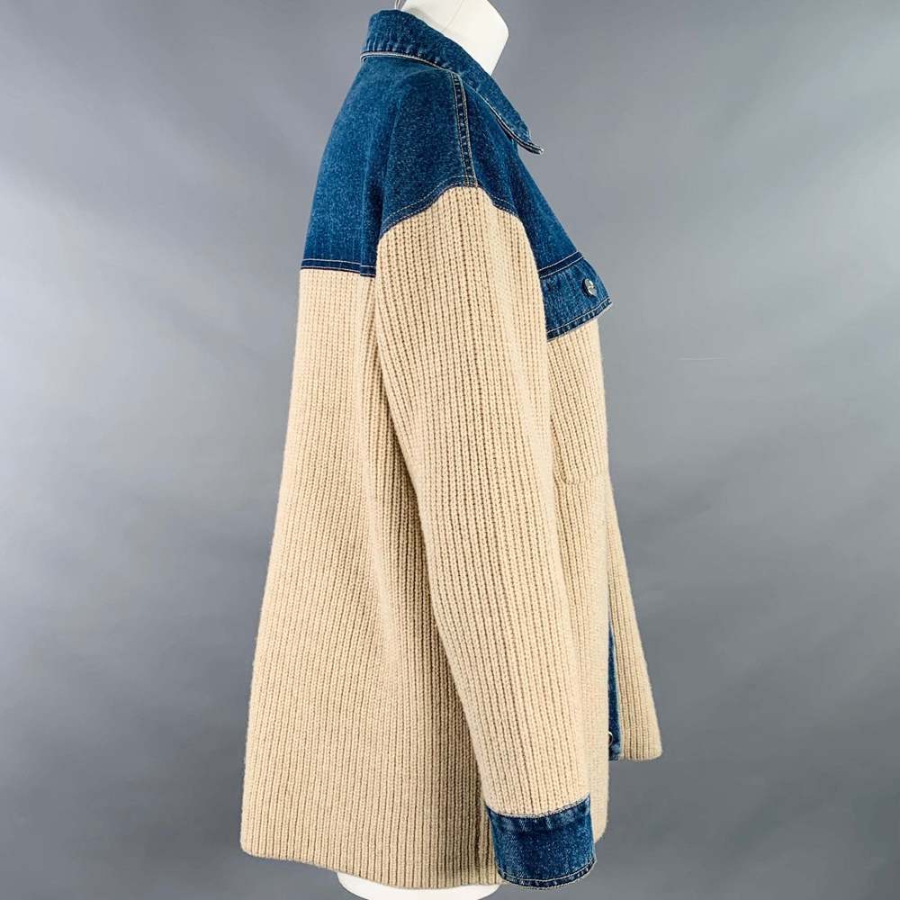 SANDRO Beige Blue Mixed Fabrics Wool Blend Denim Jacket - Picture 2 of 9